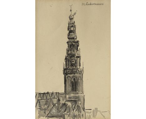 Liebermann, MaxBerlin, 1847 - 193519,5 x 12,3 cm, R."Zuiderkerk in Amsterdam", 1905. Lavierte Kreidezeichnung auf Papier. In 