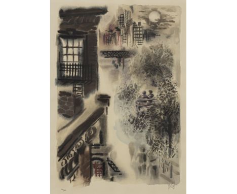 Grosz, GeorgeBerlin, 1893 - 195941,5 x 28,5 cm, R.New York. Farblithografie auf Bütten. In Bleistift unten rechts signiert un