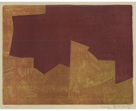 Poliakoff, SergeMoskau, 1900 - Paris, 196946,5 x 61 cm, R."Komposition in Burgunderrot und Orange", 1963. Farblithografie auf