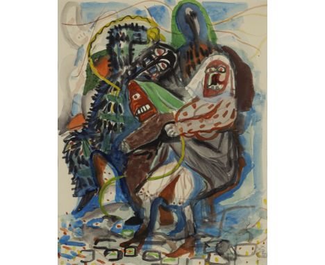 Dix, OttoGera, 1891 - Singen, 196966,5 x 51,5 cm, R."Alemannische Masken", 1953. Aquarell über Bleistift auf Bütten. In Bleis