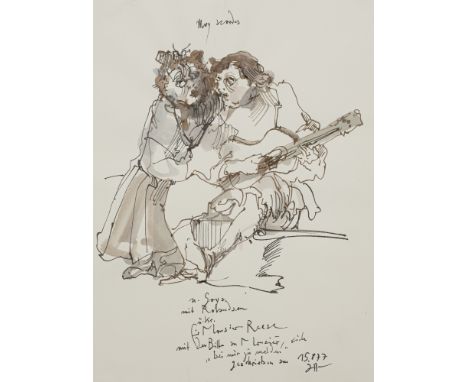 Janssen, HorstHamburg, 1929 - 199531,5 x 23 cm, o. R.Musikanten, 1977. Braune und schwarze Tinte, laviert, auf Papier. In Tin