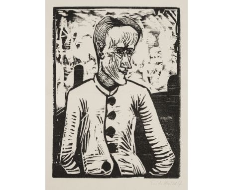 Heckel, ErichDöbeln, 1883 - Hemmenhofen, 1970Blattgröße: 44,5 x 37,5 cm; 35,8 x 27,3 cm, R."Der Narr (Wärter/Der Wärter)", 19