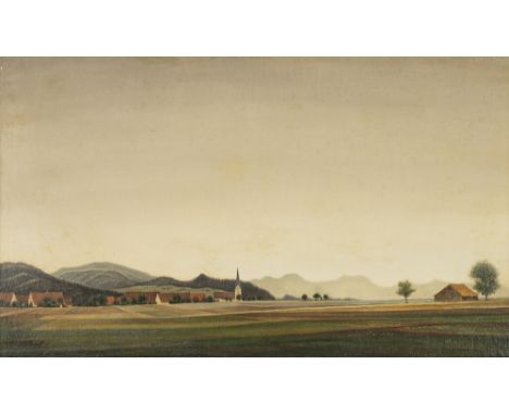 Lenk, FranzLangenbernsdorf, 1898 - Schwäbisch Hall, 196833,5 x 57 cm, R.Oberschwäbische Landschaft, 1932. Öl und Eitempera au