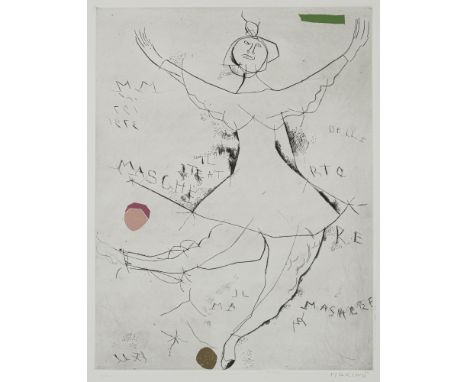 Marini, MarinoPistoia, 1901 - Viareggio, 1981Blattgröße: 97 x 70 cm, R."Danze minima I", 1973. Farbradierung auf Bütten. In B