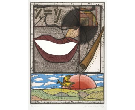 Portfolio: "Gruss an Louis Armstrong", 1976Kassettenformat: 65 x 47,5 x 4,5 cmFolge von 10 Grafiken von Horst Antes, Uwe Brem