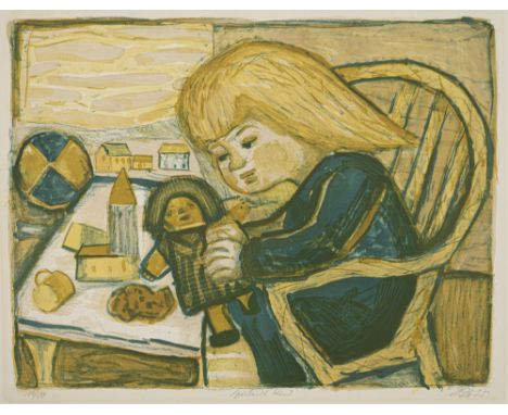 Dix, OttoGera, 1891 - Singen, 1969Blattgröße: 62 x 79 cm, R."Spielendes Kind", 1955. Farblithografie auf Kupferdruckpapier. I