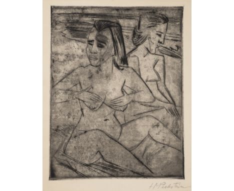 Pechstein, MaxZwickau, 1881 - Berlin, 1955Blattgröße: 41 x 30,8 cm; 26 x 21 cm, R."Nach dem Bad", 1920. Radierung auf Bütten 