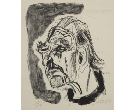 Dix, OttoGera, 1891 - Singen, 1969Blattgröße: 65,3 x 50 cm, R."Selbstportrait (nach links, mit schwarzem Kragen)", 1968. Lith