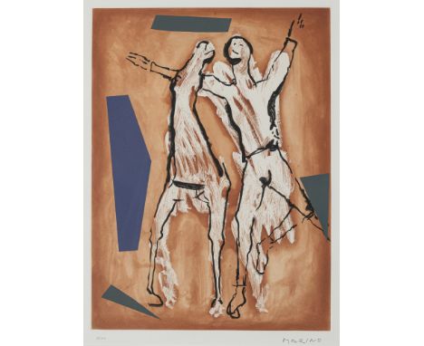 Marini, MarinoPistoia, 1901 - Viareggio, 198150 x 36,5 cm, R."Cavaliere e cavallo", 1977. Farbradierung auf Bütten. In Bleist