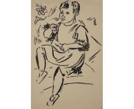 Pechstein, MaxZwickau, 1881 - Berlin, 195558 x 38 cm, R.Sitzendes Kind, um 1918. Tuschpinsel auf Papier. In Bleistift unten l