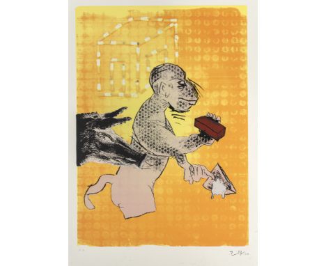 Immendorff, JörgBleckede bei Lüneburg, 1945 - Düsseldorf, 2007Blattgröße: 100 x 70 cm; 85 x 60,5 cm, R."Maureraffe", 2005. Fa