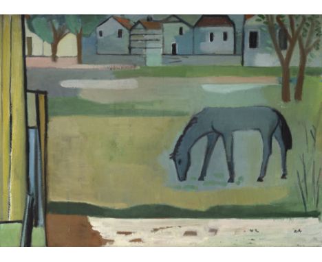 Adam, OttoKonstanz, 1901 - 197385 x 115 cm, R."Pferdebild". Öl auf Hartfaserplatte. In Öl unten rechts monogrammiert sowie rü