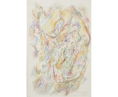 Schultze, BernardSchneidemühl/Westpr., 1915 - Köln, 200548 x 32 cm, R."Ein Labyrinth des Antlitz's", 1986. Farbstift auf fest