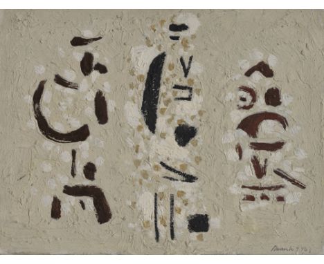 Baumeister, WilliStuttgart, 1889 - 195526 x 34 cm, R."3 Ideogramme", 1946. Öl, Kunstharz und Spachtelkitt auf Karton. In Blei