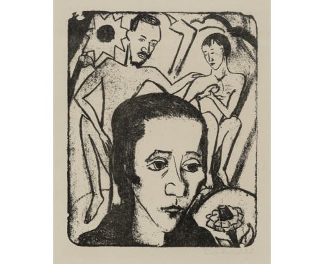 Heckel, ErichDöbeln, 1883 - Hemmenhofen, 197026,8 x 21,5 cm, R."Frauenkopf (Frau / Frauenbildnis)", 1922. Lithografie auf Jap