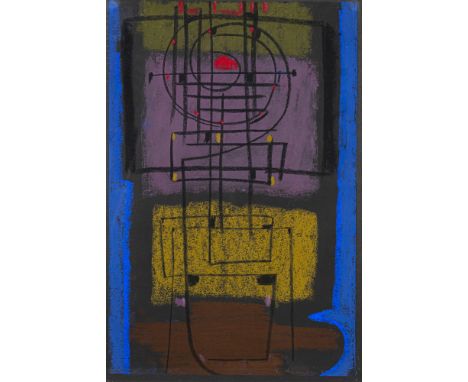 Ackermann, MaxBerlin, 1887 - Unterlengenhardt, 197550 x 33 cm, R.Komposition mit schwarzen Linien, 1973. Pastell auf schwarze