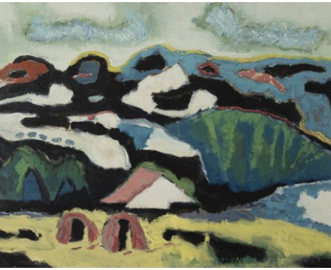 Wiehl, HermannNussbach/Trieberg, 1900 - St. Georgen, 197860 x 75 cm, R.Schwarzwaldlandschaft. Öl auf Hartfaserplatte. Rücksei