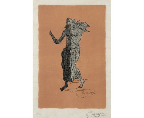 Braque, GeorgesArgenteuil, 1881 - Paris, 196338,5 x 25 cm, R."Personnage sur fond rose", ca. 1960. Farblithografie auf Japanp