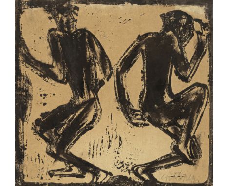 Rohlfs, ChristianNiendorf/Leezen, 1849 - Hagen, 193828 x 29,3 cm, R."Zwei Tanzende", um 1913. Holzschnitt, braun koloriert, a