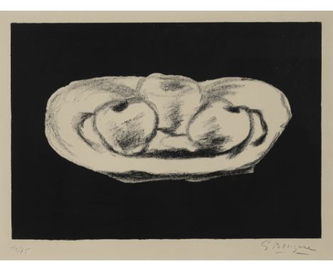 Braque, GeorgesArgenteuil, 1881 - Paris, 196335,5 x 30,7 cm, R."Pommes sur fond noir", 1954. Lithografie auf Bütten. In Bleis