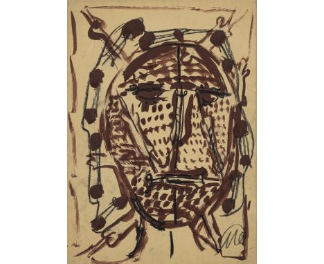 Lüpertz, MarkusLiberec/Böhmen, 194135 x 25 cm, R."Kopfstudie Parsifal", 1980er Jahre. Mischtechnik auf Karton. In Bleistift u