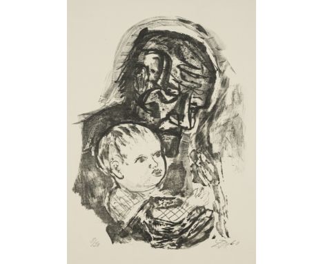 Dix, OttoGera, 1891 - Singen, 1969Blattgröße: 60 x 45 cm; 45 x 33,5 cm, o. R."Alter Mann mit Kind", 1960. Lithografie auf Büt