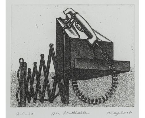 Klapheck, KonradDüsseldorf, 193518 x 21 cm, R."Der Statthalter", 1975. Radierung auf Bütten. In Bleistift unten rechts signie