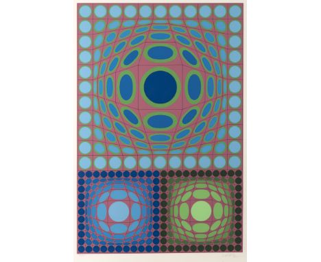 Vasarely, VictorPécs/Ungarn, 1908 - Paris, 199794 x 63 cm, R.Ohne Titel. Farbserigraphie auf Bütten. In Bleistift unten recht