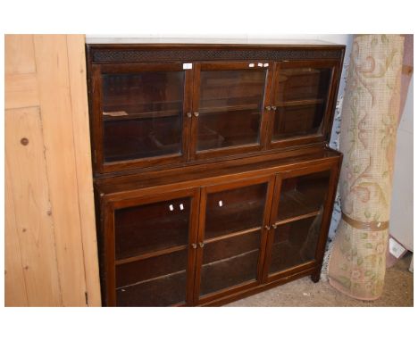 EARLY 20TH CENTURY MAHOGANY FRAMED BOOKCASE WITH SIX GLAZED DOORS WITH BRASS BUTTON HANDLES 