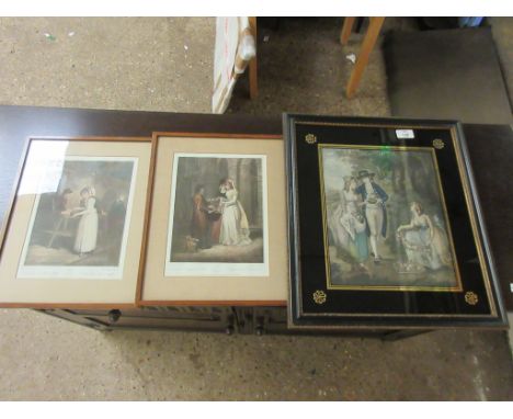 TWO FRAMED “CRIES OF LONDON” PRINTS, TOGETHER WITH A FURTHER FRAMED 19TH CENTURY COLOUR PRINT, LARGEST FRAME APPROX 40CM X 46