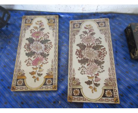 PAIR OF LATE 19TH/EARLY 20TH CENTURY DECORATIVE CERAMIC TILES, LENGTH APPROX 32CM