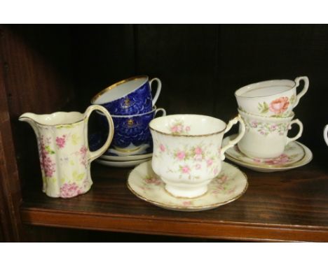 ANTIQUE/ TEACUPS - Collection of 5 various teacups & saucers. Also included is a decorative milk jug.