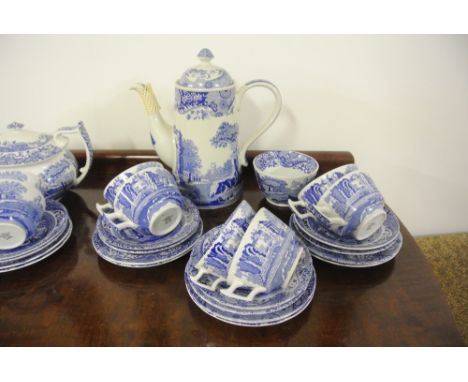 SPODE - A collection of 20 Spode 'Italian' blue & white pieces to include a large coffee pot, sugar bowl, 6 cups, 6 saucers &