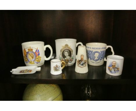 ROYAL MEMORABILIA - A collection of 7 commemorative ceramic pieces to include a 1953 Coronation cup, 2 various Siver Jubilee 