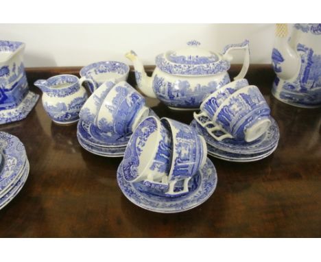 SPODE - A collection of 19 Spode 'Italian' blue & white pieces to include a large teapot, sugarbowl, milk jug, 6 cups, 6 sauc