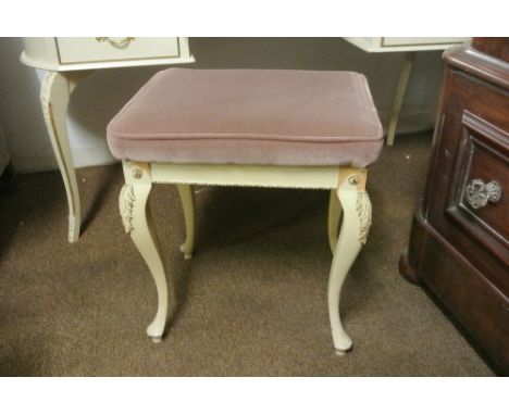 FURNITURE/ HOME - An antique French style stool with purple cushioned top.