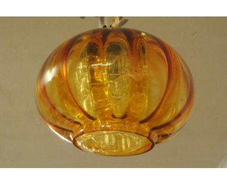 FURNITURE/ HOME - A vintage/ retro orange light shade with inner cut glass shade & fittings.