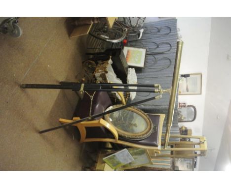 HOME/ FURNITURE - A large brass antique style telescope on black wooden tripod with no visable makers mark.