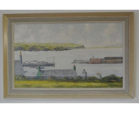 ART/ LOCAL INTEREST - A large framed painting of Portrush Harbour, from the view from Mark Street, painted by K C M Keown, da