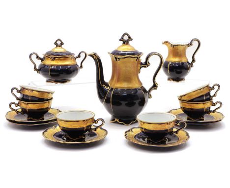 A JL Menau Grafum Henneberg porcelain coffee set, comprising coffee pot, cream jug, sucrier, six cups and saucers Condition r