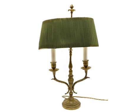 A two-light reading lamp, 19th Century, France, of classical form on a circular spreading base, 63cm high Condition report: t