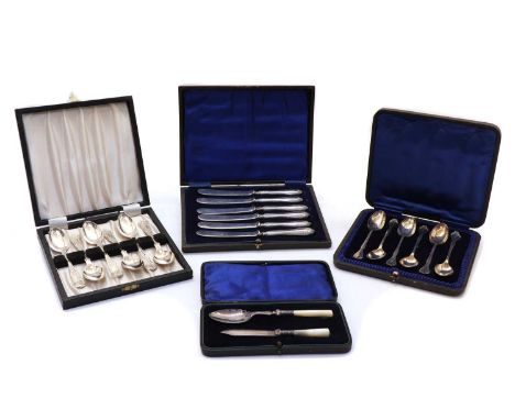 A cased set of six silver Queens pattern teaspoons, Sheffield 1974, one other cased set of silver teaspoons, Sheffield 1917, 