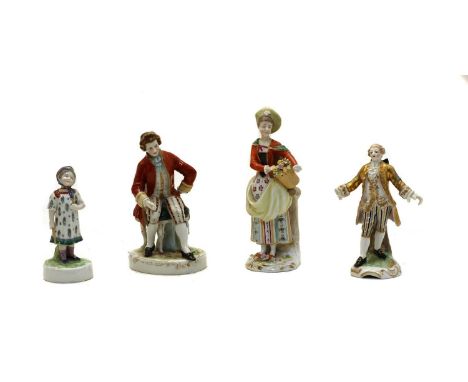 A collection of four Continental ceramic figures, to include Capodimonte, Royal Vienna, Dresden, tallest; 16cm high (4)Condit