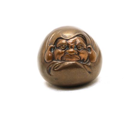 A Japanese lacquered copper figure of a man in a cloak, 5.5cm wideCondition report: Rubbed and worn. 
