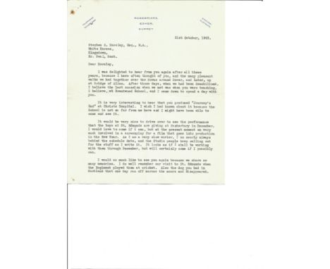 Richard C. Sherriff 1963 two page typed signed letter TLS commenting on schoolboy performance of Journey s End. Robert Cedric