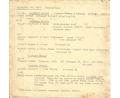 Raymond P. Collishaw WW1 Ace 60 victories signed 1917 Combats in Air Report.Dated 4/3/17 Signed by Act Squadron Commander Com