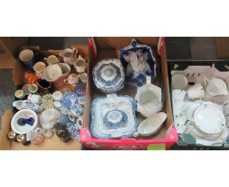 3 Boxes of assorted china to include, Vale China Art Deco teaware to include: 6 teacups and saucers, 6 square tea plates, squ