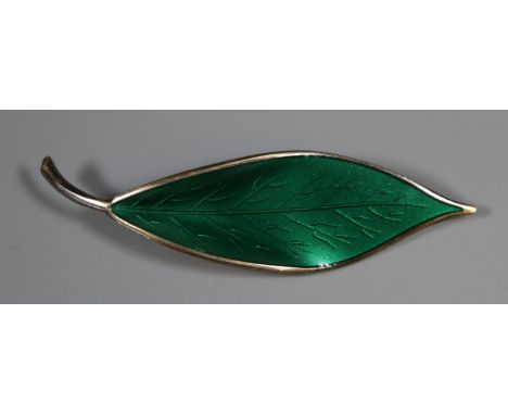 A David Andersen Norway Silver leaf brooch decorated with dark green guilloche enamel. (B.P. 21% + VAT)&nbsp; &nbsp;Yes, the 