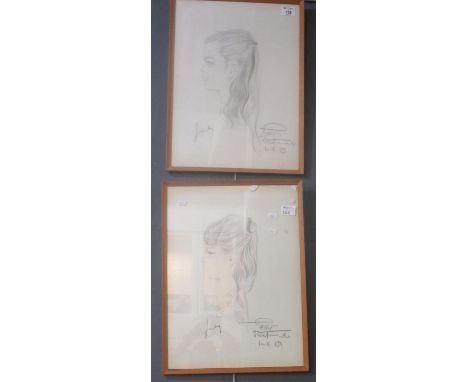 Two French Parisian portrait pencil sketches dated 1969, 48 x 35cm approx. Framed and glazed. (2)(B.P. 21% + VAT) 