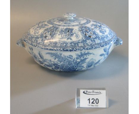 19th century Spode china blue and white transfer printed potpourri bowl and cover, overall decorated with the 'Filigree' patt